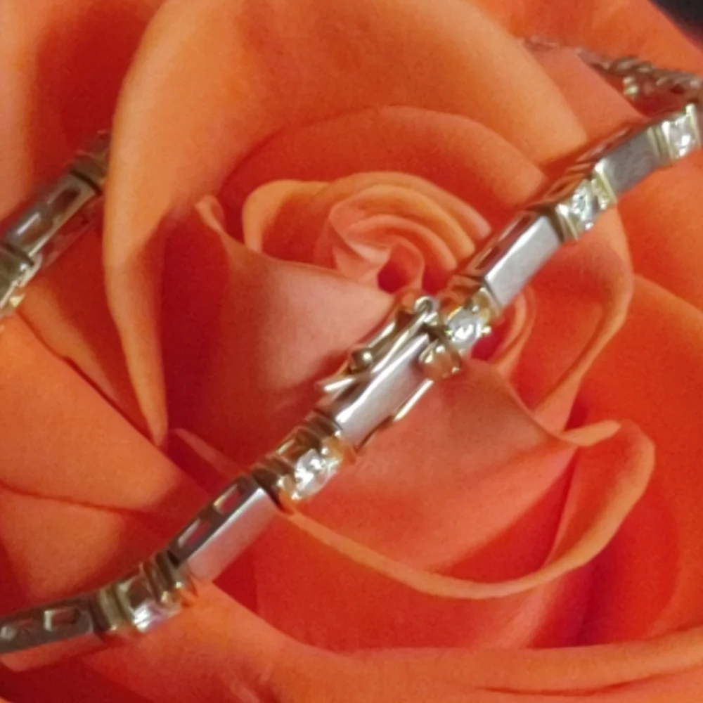 CI 925 Brushed Silver with Gold & Crystals Braclet